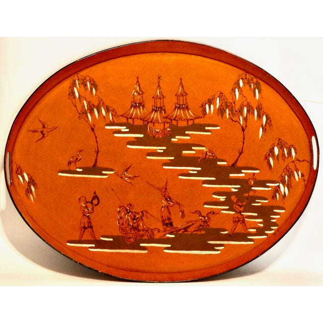 Chinoiserie Antique French Hand Painted Chinoiserie Serving Tray For Sale - Image 3 of 17