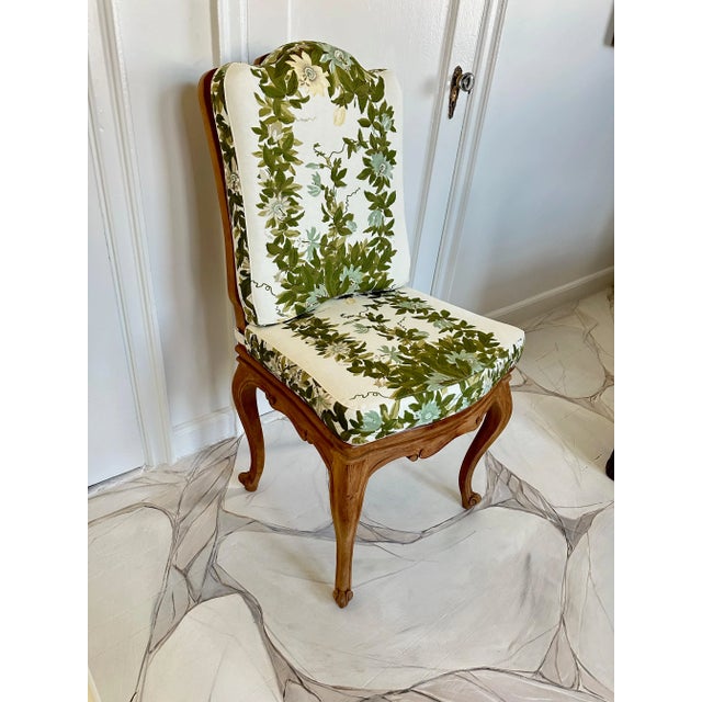 Pair of Teak Lattice-Back Dining Chairs With Michael Smith Cushions For Sale In New York - Image 6 of 9