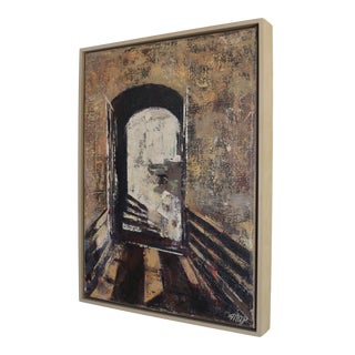 "Bridge Into Light" Contemporary Abstract Architectural Italian Oil Painting, Framed For Sale
