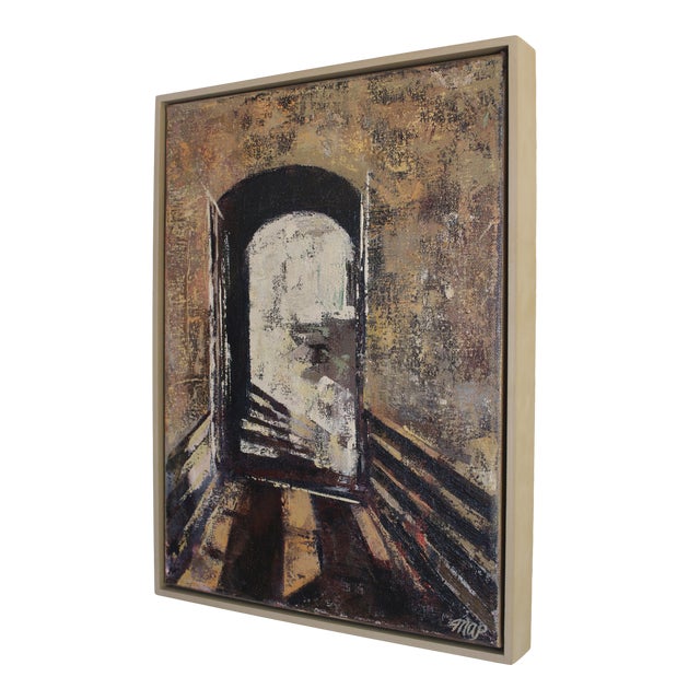 "Bridge Into Light" Contemporary Abstract Architectural Italian Oil Painting, Framed For Sale