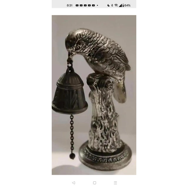 Mid 20th Century Vintage Ornate Metal Tabletop Perched Bird Bell For Sale - Image 4 of 7