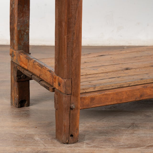 19th Century Rustic Pine Work Table With Shelf, Console or Island For Sale - Image 15 of 16