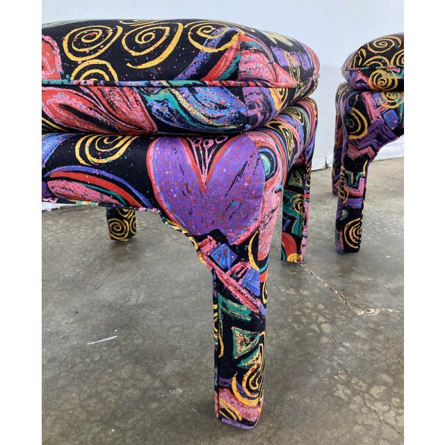 Vintage Postmodern Abstract Upholstered Parsons Stools, Pair For Sale - Image 9 of 10