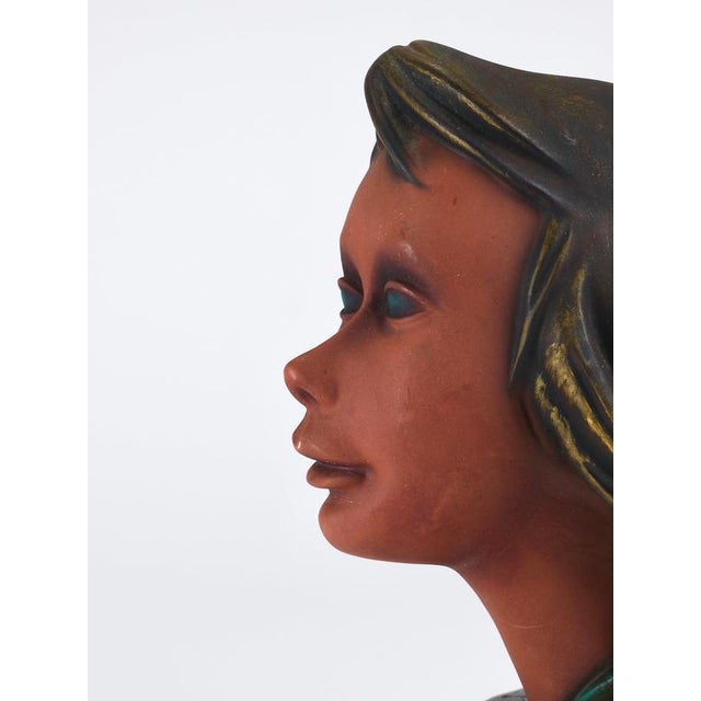 Large Mid-Century Female Bust Head of Young Woman in Terracotta, Austria, 1950s For Sale - Image 3 of 18