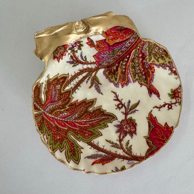 Jacobean Jacobean Floral Shell Ring Dish Scallop Trinket Dish Boho Maximalist Decor Gift For Sale - Image 3 of 5