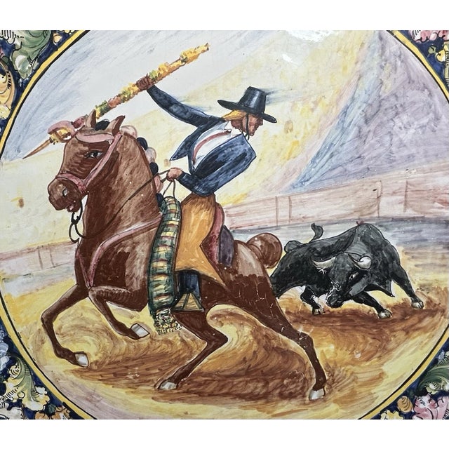 This is a Vintage 1950’s Peruvian Fabrica Ceramica Artistica Pottery Matador/Bull Charger. It measures 20 5/8” in diameter...