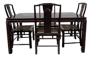 5pc Vintage Asian Dining Set Wood Cane Chinoiserie Kitchen Furniture