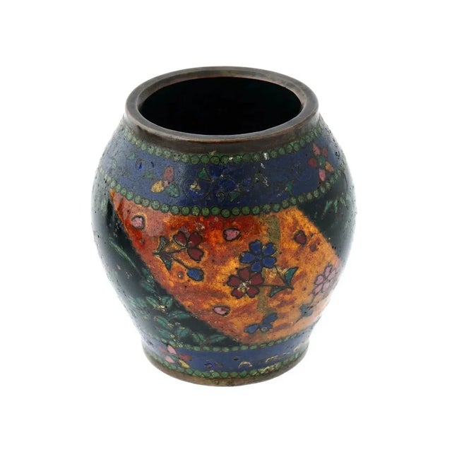 Japanese Antique Early Meiji Japanese Cloisonne Enamel Vase For Sale - Image 3 of 7