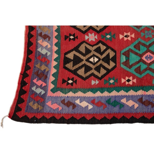 1960s Vintage Turkish Kilim Multicolor Handmade Tribal Wool Runner For Sale - Image 4 of 8