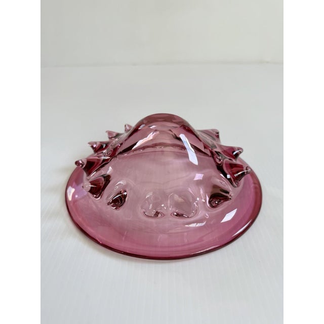 Mid-Century Modern Vintage Murano Style Pink Cranberry Art Glass Bowl, Pulled Spikes, UV Reactive For Sale - Image 3 of 15