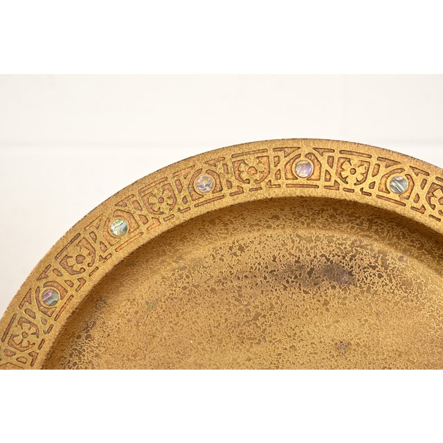 Metal Tiffany Studios New York Bronze Doré Large Tray With Abalone Inlay For Sale - Image 7 of 13