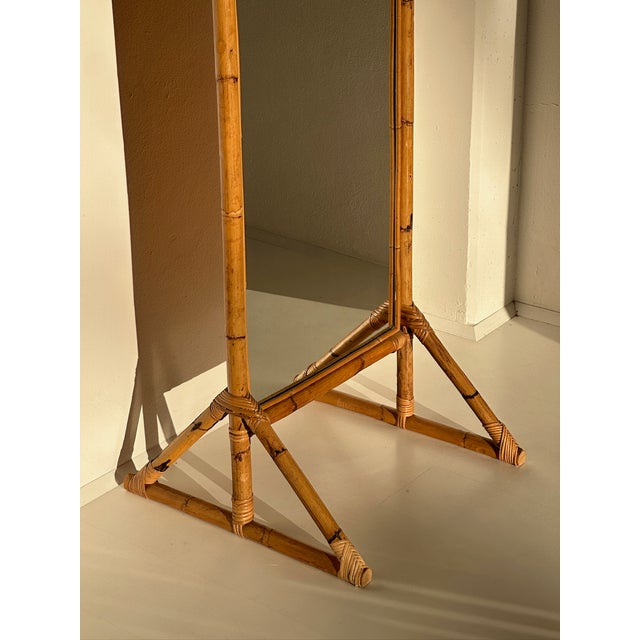 Rectangular Bamboo Rattan Floor Mirror, 1970s For Sale - Image 6 of 10