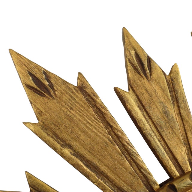 Gold Vintage Wooden Sunburst Sun Mirror in Convex, France, 1950s For Sale - Image 8 of 17