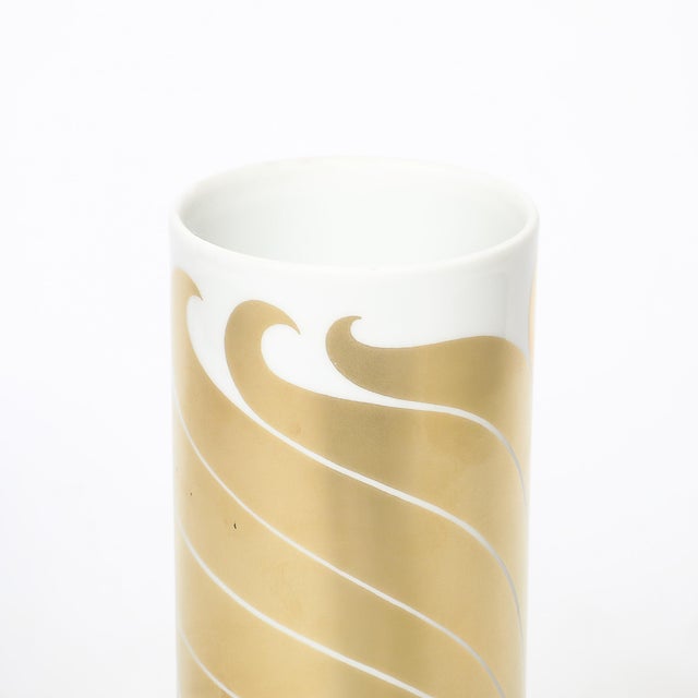 1980s Mid-Century Porcelain Cylindrical Vase W/ 24karat Gold Overlay by Rosenthal For Sale - Image 5 of 17