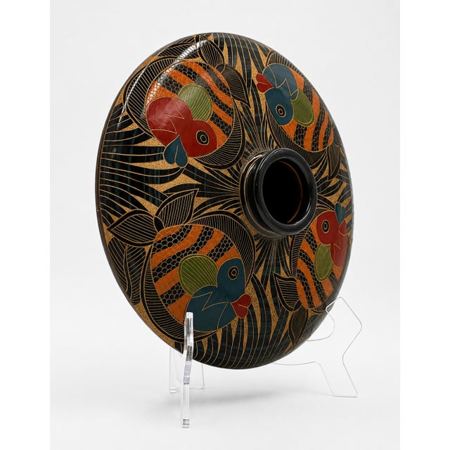 Contemporary Pedro Guerrero Nicaraguan Chorotega Hand-Carved Ceramic Fish Bud Vase For Sale - Image 3 of 18