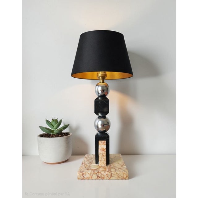 Vintage Table Lamp in Metal and Marble by Jacques Adnet, 1930s For Sale - Image 17 of 17