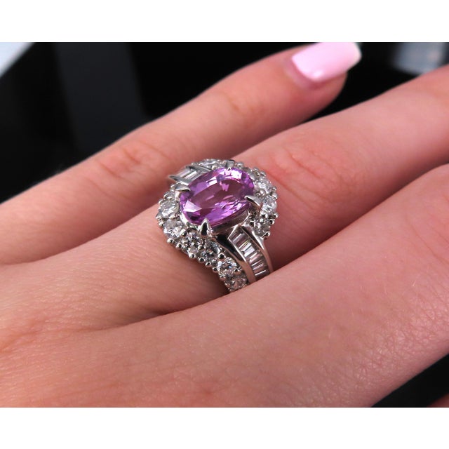 Late 20th Century 2.02ct Gia Ceylon No Heat Pink Sapphire 1.00ct Diamond Platinum Ring Size 5.25 For Sale - Image 18 of 18