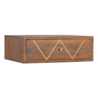 Wall-Mount Chestnut Wall Cabinet With Brass Inlay Drawer For Sale