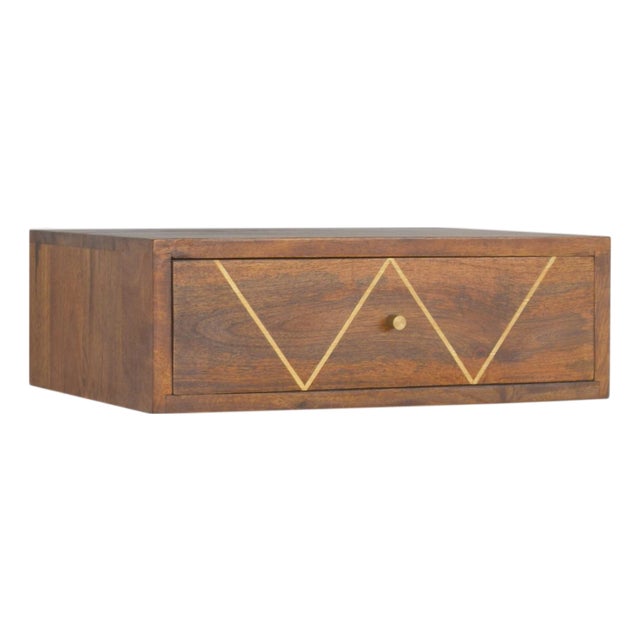 Wall-Mount Chestnut Wall Cabinet With Brass Inlay Drawer For Sale