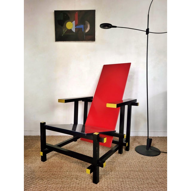 Gerrit Rietveld Red and Blue Chair by Gerrit Rietveld, 1980s For Sale - Image 4 of 5