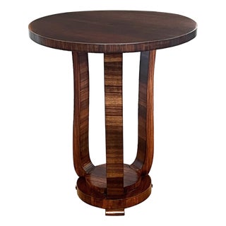 French Art Deco Walnut Circular Tripod Occasional Table For Sale