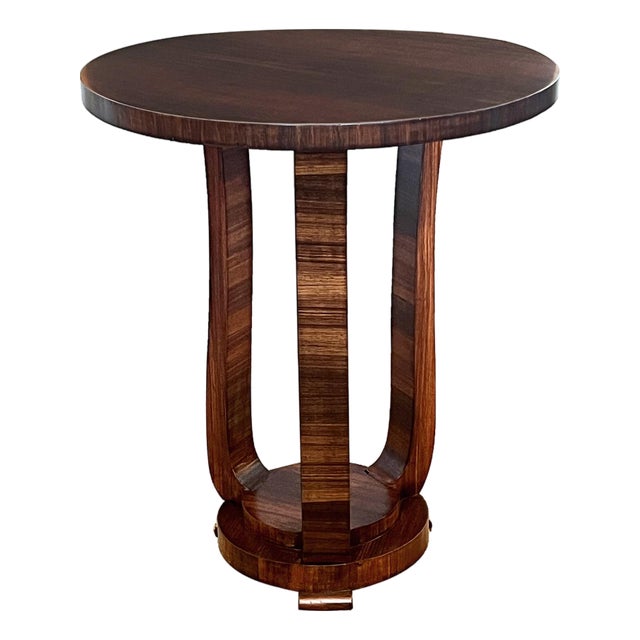 French Art Deco Walnut Circular Tripod Occasional Table For Sale