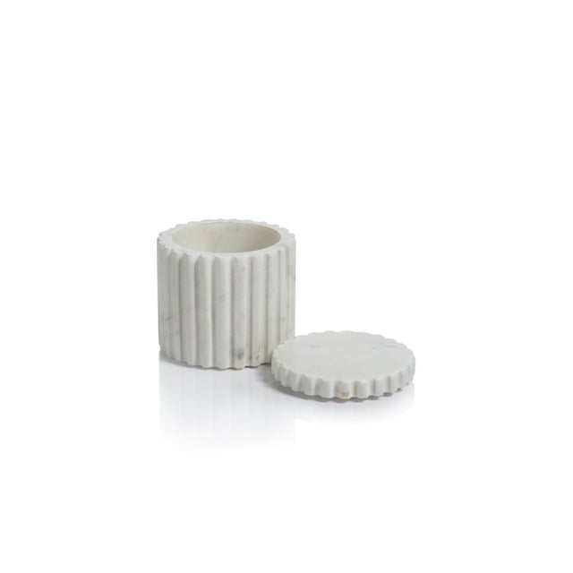 Contemporary Calabria Fluted Marble Lidded Canister For Sale - Image 3 of 4
