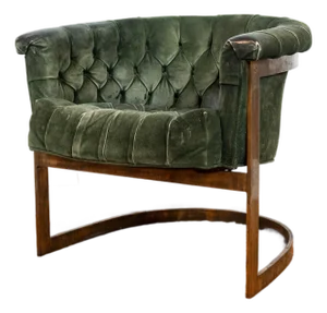 Vintage 1980s Milo Baughman Attr. Forest Green Suede & Bronze