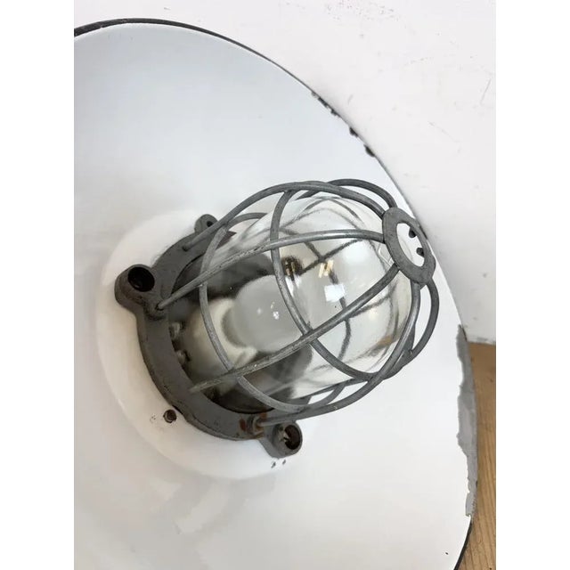 Industrial Black Enamel and Cast Iron Cage Pendant Light, 1960s For Sale - Image 16 of 18