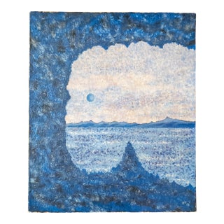 Mid-Century Modern Abstract Surrealist Landscape Painting, Signed For Sale