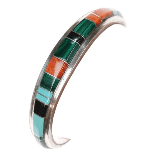 6.5" TP Native American Multi-stone channel inlay cuff bracelet For Sale