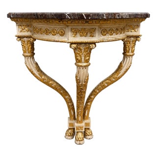 Italian 18th Century Parcel-Gilt Rococo Demilune Console With Hoof Feet For Sale