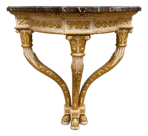 Italian 18th Century Parcel-Gilt Rococo Demilune Console With Hoof Feet