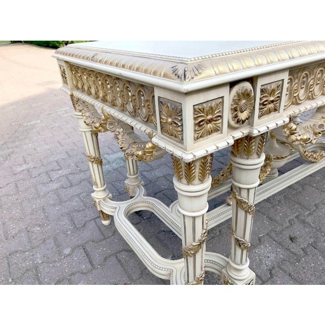 Cream 1980s French Louis XVI Cream Gilt Beech Center Table For Sale - Image 8 of 12