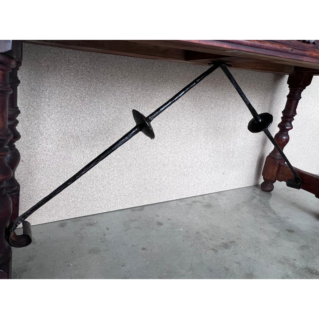 19th Spanish Console Table With Two Carved Drawers and Original Hardware For Sale - Image 10 of 11