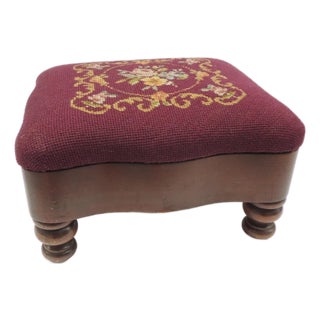 Antique Petite Burgundy and Pink Tapestry Footstool For Sale