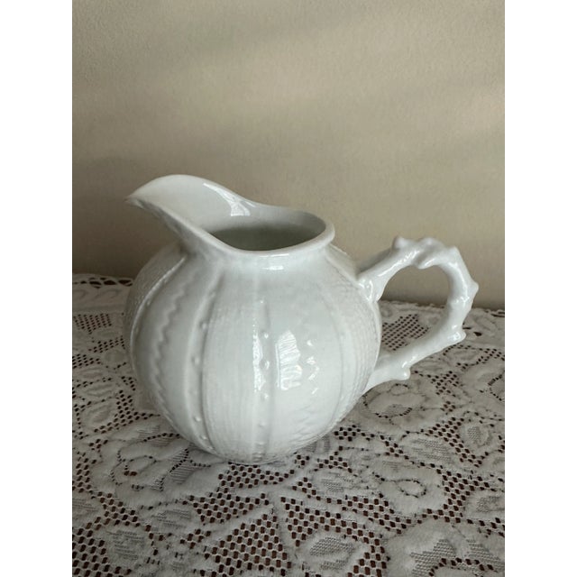 White Vintage White Porcelain Paris Royal Coral & Sea Urchin Small Pitcher/Creamer For Sale - Image 8 of 9