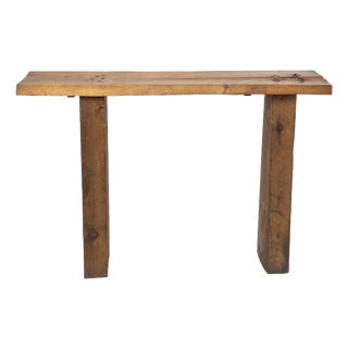 Brutalist Wood Console Table, 1970 For Sale