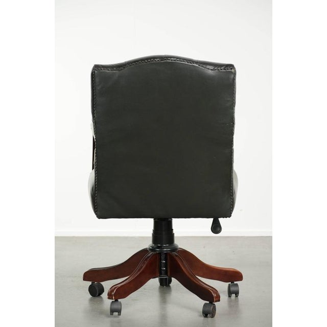 Chesterfield English Height Adjustable Green Cowhide Leather Office Chair with Swivel and Tilt Function For Sale - Image 11 of 13