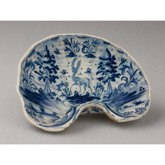 Spanish Blue-and-White Tin-Glazed Earthenware Shell-Form Basin, Attributed to Puente del Arzobispo, Toledo, within the...