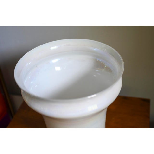 Large Handblown White Opaline Iridescent Glass Modernist Vase For Sale - Image 10 of 10