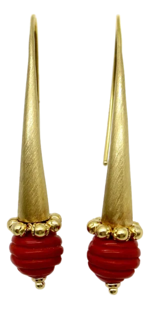 1960s 14k Gold Italian Modernist Dangle Earrings With Glass Orb, A Pair