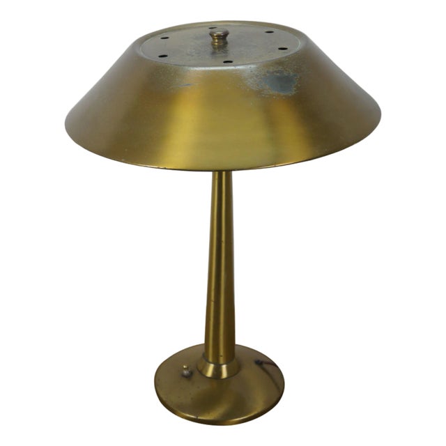 Mid 20th Century Mid Century Modern National Lighting Brushed Brass Mushroom Ufo Lamp 21" For Sale