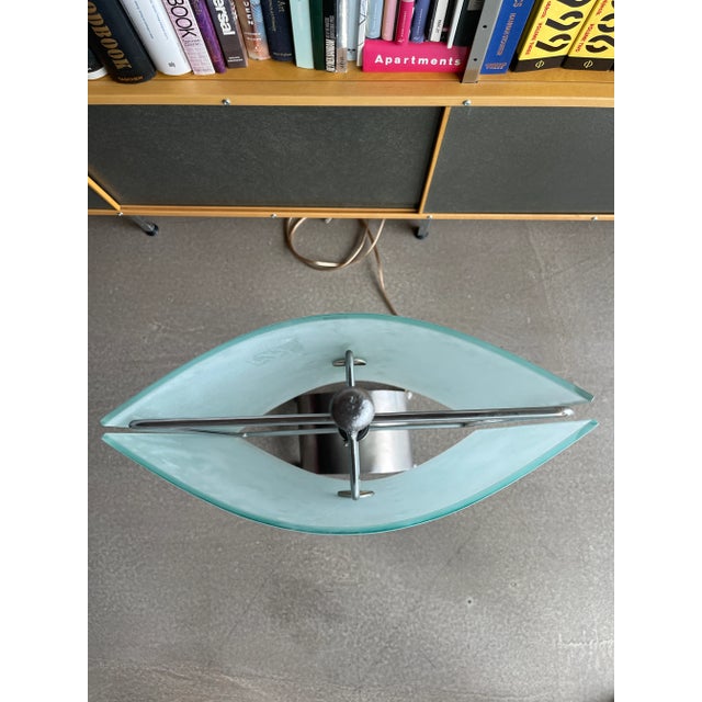 1980s Postmodern Glass Panel Steel Lamp For Sale - Image 11 of 12
