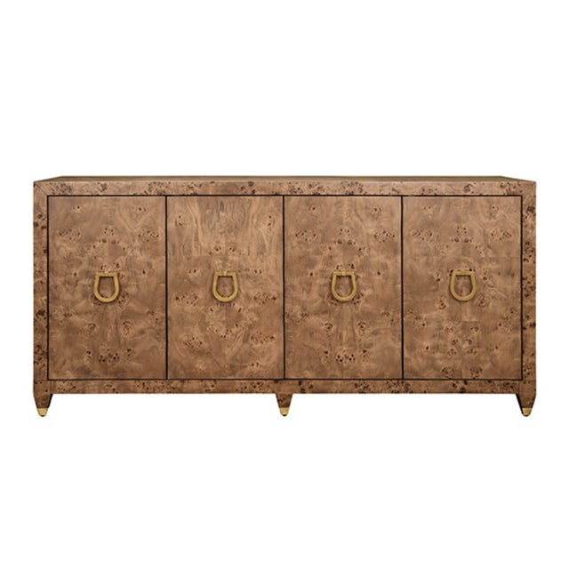 Brown Matthew Izzo Home Mulligan Dark Burlwood Four Door Buffet Cabinet With Brass Hardware For Sale - Image 8 of 8