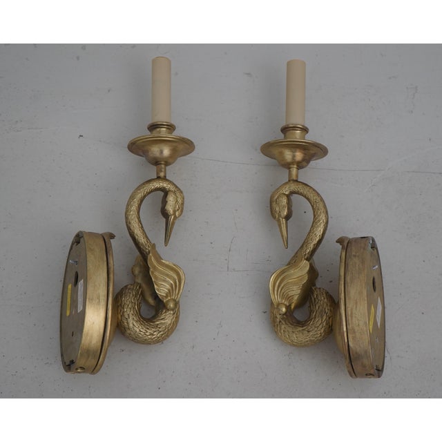 Brass 1980s Chapman Brass Swan Electrified Wall Sconces - a Pair For Sale - Image 8 of 9