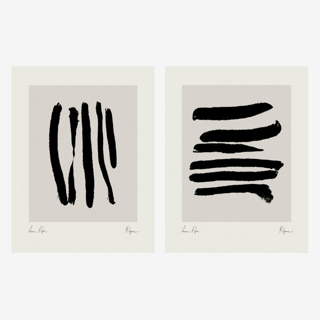 Set of 2 abstract open edition giclee prints. 20"x28" Elegant and bold black geometrical forms drawing on grey background....