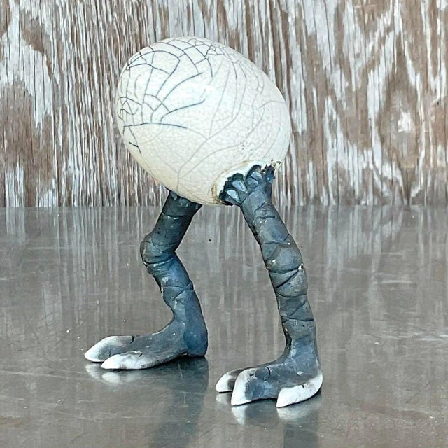 Ceramic Vintage Vintage Boho Raku Fired Egg Sculpture For Sale - Image 7 of 16