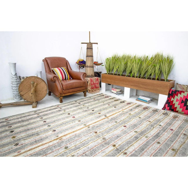 Mid 20th Century Vintage Striped Turkish Modern Kilim Rug-6'11'x9'6" For Sale - Image 5 of 7