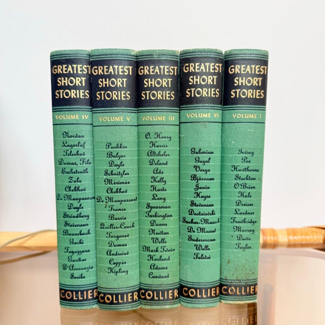 Vintage Collier Greatest Short Stories Book Set, Decorative Emerald Green Literary Collection, Midcentury Library Styling - Set of 5 For Sale - Image 10 of 11